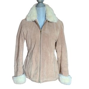 Women's Tan Suede Jacket with Cream Fur Trim